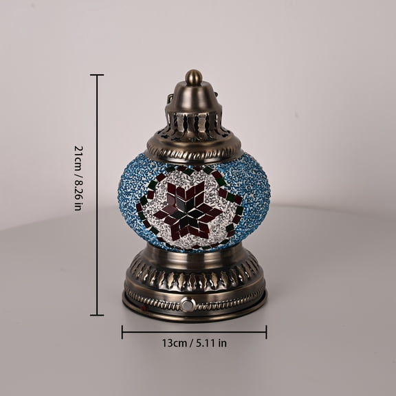 Bohemian Style Handcrafted Mosaic Glass Portable Table Lamp, Turkish Moroccan Design, 3600mAh Rechargeable, 3 Color Settings, Adjustable Brightness, Button Switch, Bronze Base