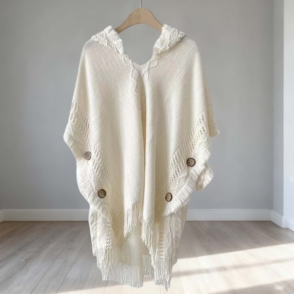 Bohemian Style Hooded Solid Color Cape Shawl Autumn And Winter Tassel