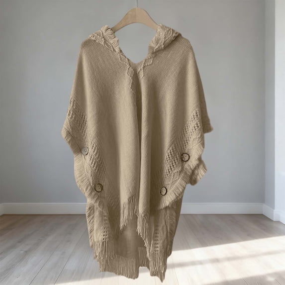 Bohemian Style Hooded Solid Color Cape Shawl Autumn And Winter Tassel