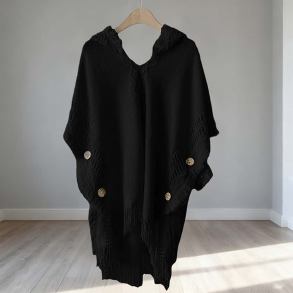 Bohemian Style Hooded Solid Color Cape Shawl Autumn And Winter Tassel