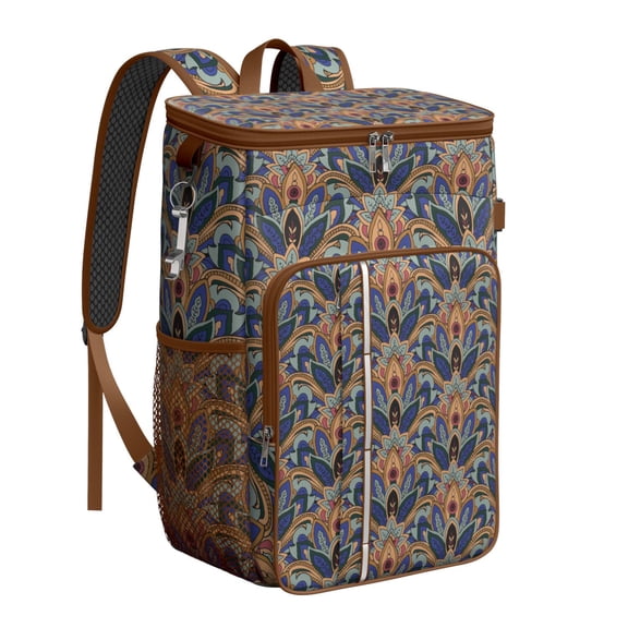 Bohemian Style Insulated Backpack Cooler with Floral Paisley Pattern, Leak-Proof and Waterproof, Keeps Contents Cool for Hours, Ideal for Lunch and Picnic