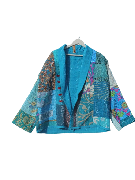 Bohemian Style Kantha Cotton Jacket Vintage Upper Wear Hippie Patchwork Women's Indian Coat For Everyday Wear