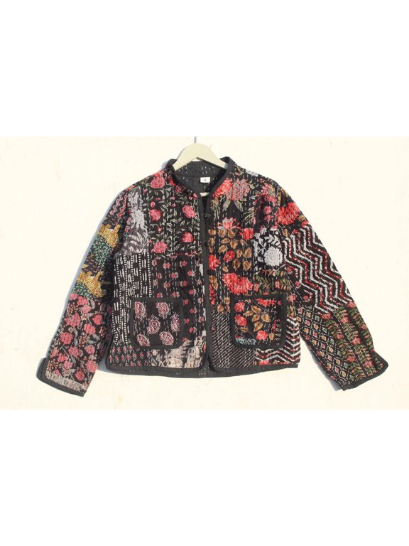 Bohemian Style Kantha Cotton Jacket Vintage Upper Wear Hippie Patchwork Women's Indian Coat For Everyday Wear