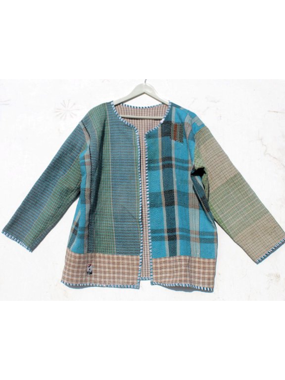 Bohemian Style Kantha Cotton Jacket Vintage Upper Wear Hippie Patchwork Women's Indian Coat For Everyday Wear