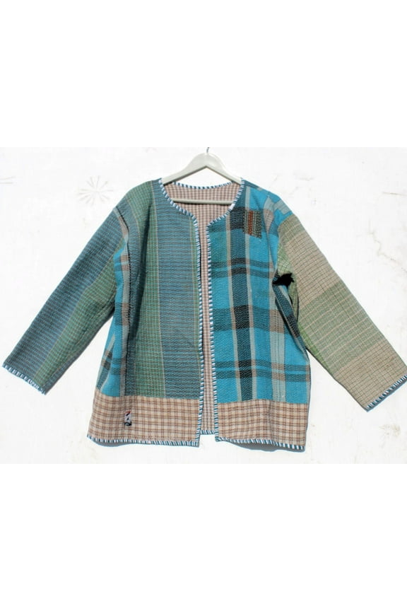 Bohemian Style Kantha Cotton Jacket Vintage Upper Wear Hippie Patchwork Women's Indian Coat For Everyday Wear