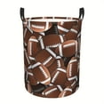thumbnail image 1 of Bohemian Style Laundry Basket with Rugby and Football Patterns - Durable Polyester, Round Design with Handle, Freestanding Fabric Storage Basket, 1 of 7