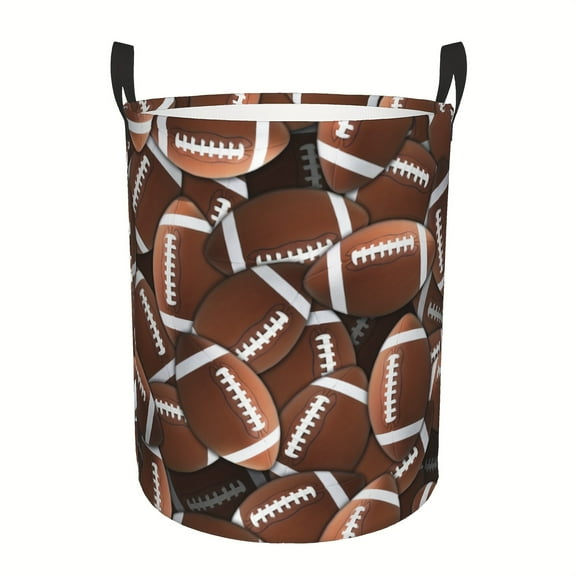Bohemian Style Laundry Basket with Rugby and Football Patterns - Durable Polyester, Round Design with Handle, Freestanding Fabric Storage Basket