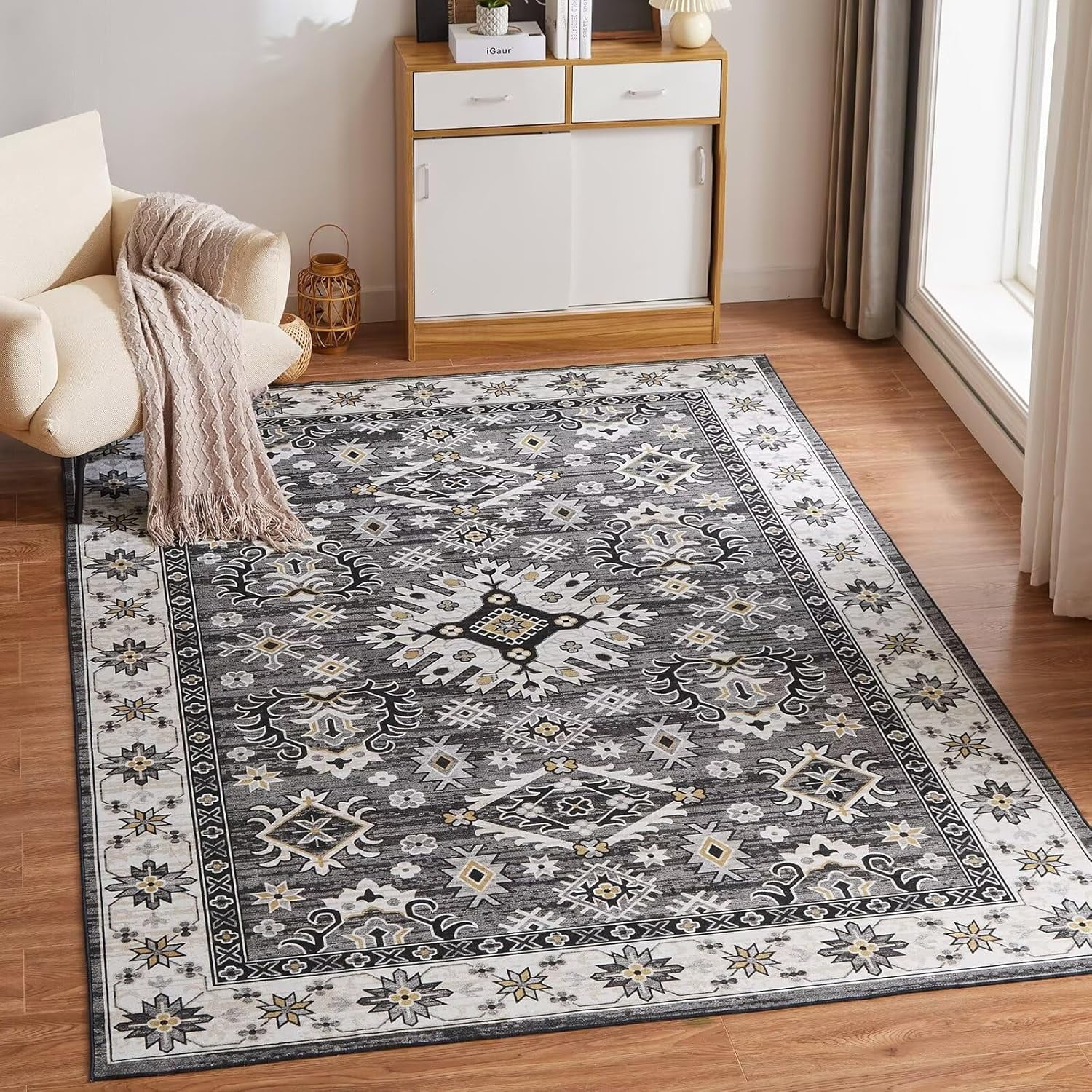 Bohemian Style Living Room Carpet Retro Rug Anti-Slip Welcome Bedroom ...