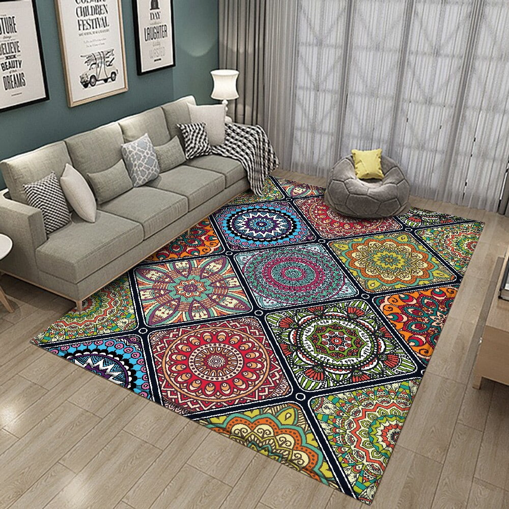 Bohemian Style Living Room Large Area Covered with Carpet Home Decor