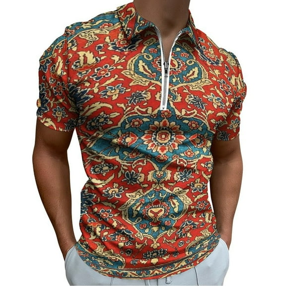 Bohemian Style Men Zipper T-shirt Summer Casual Short Sleeve T-shirt Top