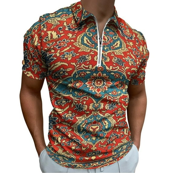 Bohemian Style Men Zipper T-shirt Summer Casual Short Sleeve T-shirt Top