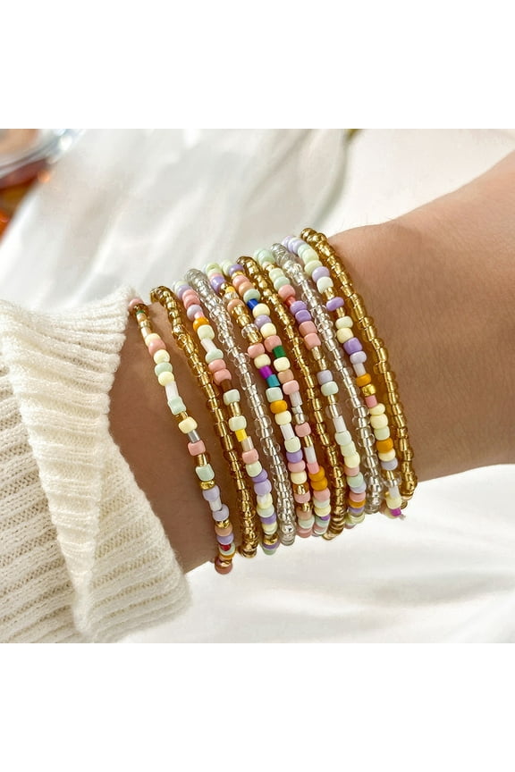 Bohemian Style Multi-Layered Handcrafted Beaded Bracelet with Crystal Glass Beads for Women - Colorful Adjustable Fashion Jewelry for Casual and Bohemian Events