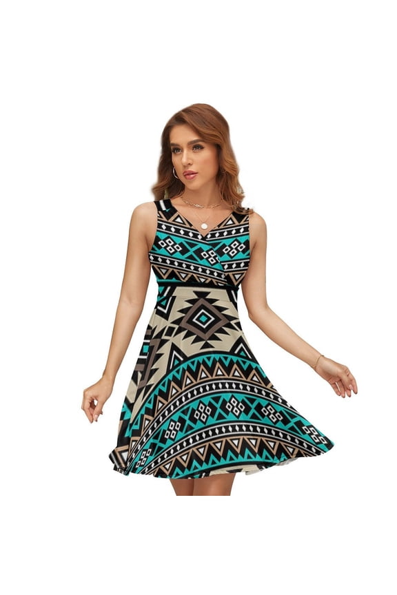 Bohemian Style Pattern Ethnic Minority Characteristics Sleeveless Dress Women Summer Evening Dresses Ladies Sundress