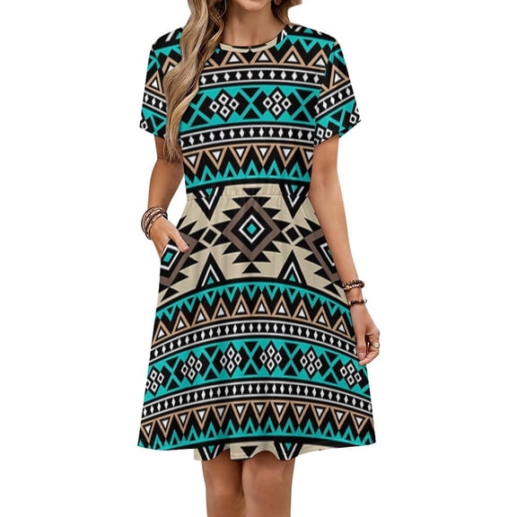 Bohemian Style Pattern Ethnic Minority Characteristics Sundress Short Sleeve Dress Summer Women Clothes Dress for Women Dresses