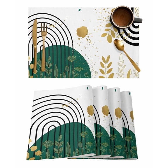 Bohemian Style Placemats Set of 1 Abstract Art Leaves Plant Heat Insulation Washable Place Mats, Rustic Non-Slip Table Mats for Dining Table Party Kitchen Decor,13x19 Inch