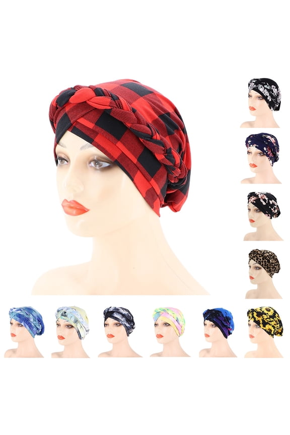 Bohemian Style Pre-Tied Turban Headwrap Braided Design Head Cover Accessory