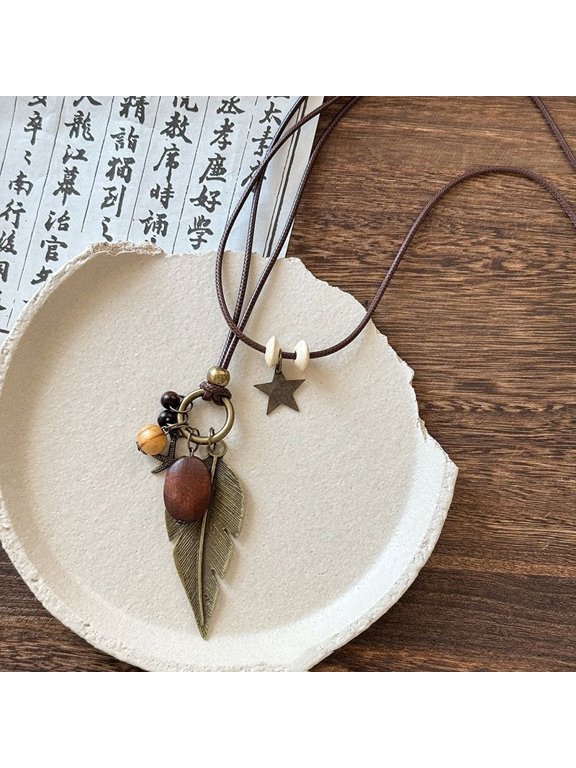 Bohemian Style Retro Ceramic Necklace for Women New Chinese Style Exotic Ethnic Style High-end Long Sweater Chain Accessory