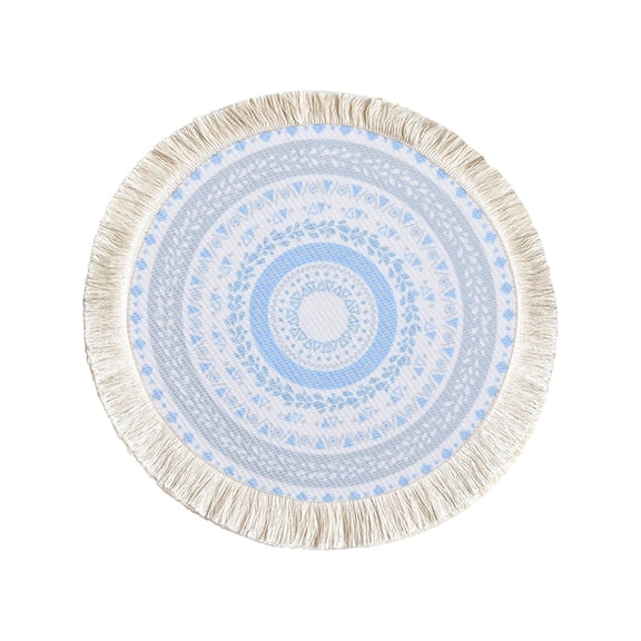 Bohemian Style Round Placemat for Dining Table with Tassels 12.99 Inch Woven Cotton Table Mat Heat Resistant Anti Scald Pot Pad Kitchen Tea Table Household Placemat Decorative Pad