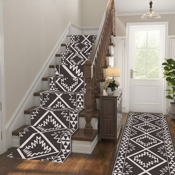 Bohemian Style Runner Rug - Vintage Washable Non-Slip Hallway Carpet for Stairs Laundry Room - Soft Polyester Floor Mat for Bedroom Living Room Home Decor