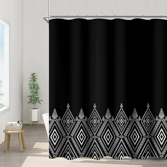 Bohemian Style Shower Curtains White Boho Geometric Pattern Modern Simple Bathroom Decor Waterproof Polyester Fabric 72x72 Inch Shower Curtains Sets with Hooks