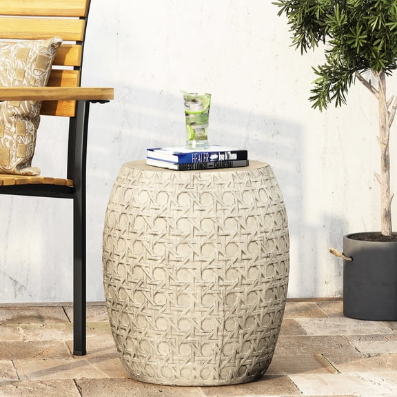 Bohemian-Style Side Table with Cane Wicker / Perfect for Balcony Decor