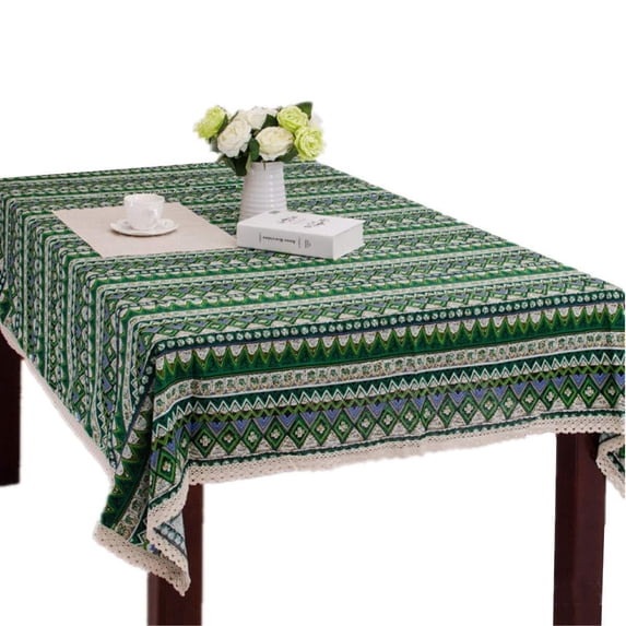Bohemian Style Square Tablecloth Cotton Linen Lace Boho Table Cloth for Kitchen Dining Room Tabletop Decoration