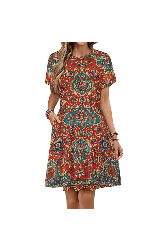 Bohemian Style Sundress Short Sleeve Dress Summer Women Clothes Dress for Women Dresses