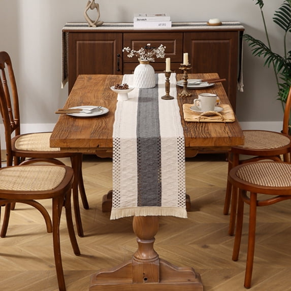 Bohemian Style Table Runner with Fringe Striped Rope Design Linen Dining Table Decor for Modern Farmhouse Kitchen Decor Centerpiece for Coffee Side Tables