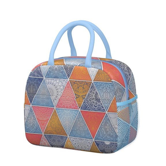 Bohemian Style Thermal Lunch Bag - Lightweight & Durable Insulated Lunch Box with Rustic Ethnic Designs, Splash-Proof Easy Clean Portable Tote for Women, Students, Commuters (Earthy Hippie Retro)