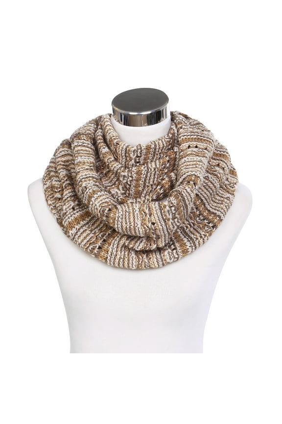 Bohemian Style Three Tone Winter Knit Warm Infinity Circle Scarf