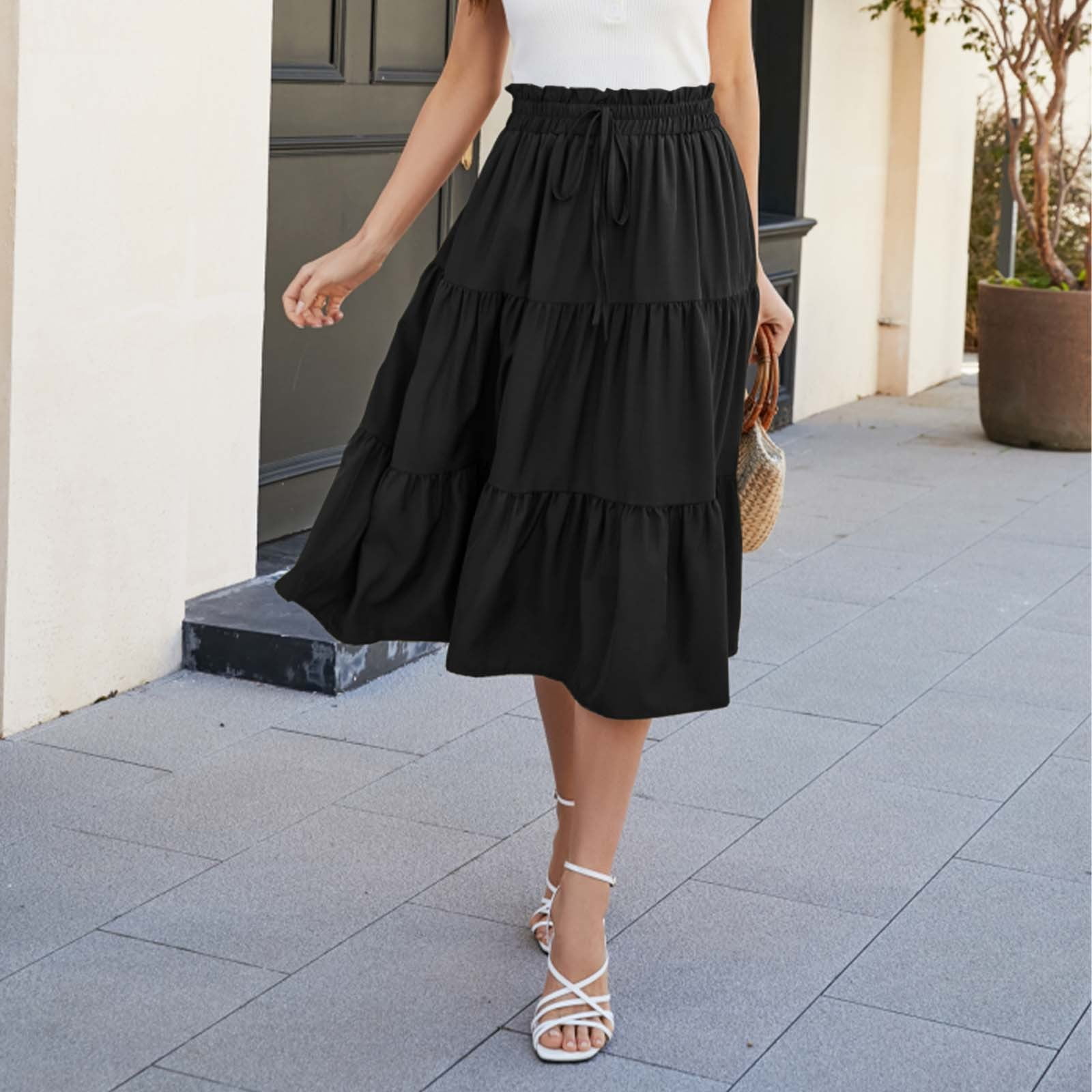 Bohemian Style Tiered Flared Midi Skirt For Women Flowing A Line Skirt — free download
