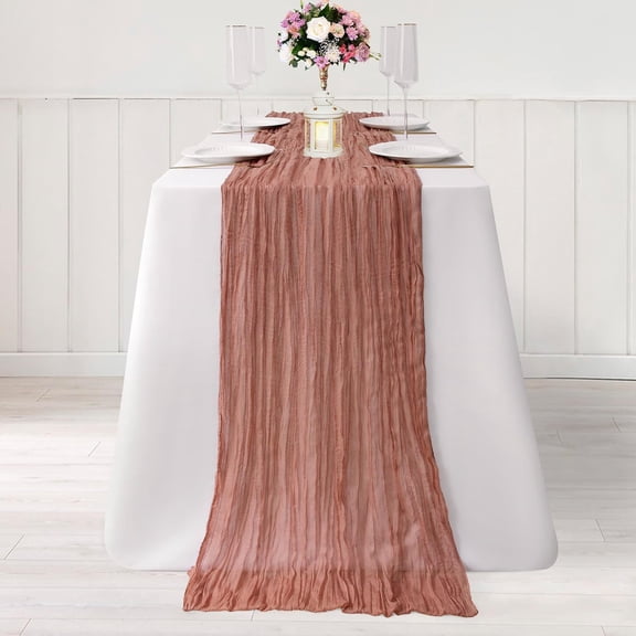 Bohemian Style Watermelon Pink Pleated Cheese Table Runner - Three Sizes for Wedding and Party Decoration (90cm, 180cm)