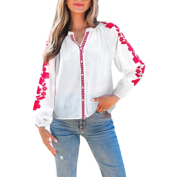 Bohemian Style White Casual Shirt - Textured Fabric and Puff Sleeves | S