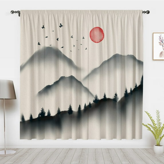 Bohemian Style Window Curtain Vintage Abstract sunset landscape painting Window Treatment Blackout Curtain Bedroom living room privacy Decor(Rod pocket)