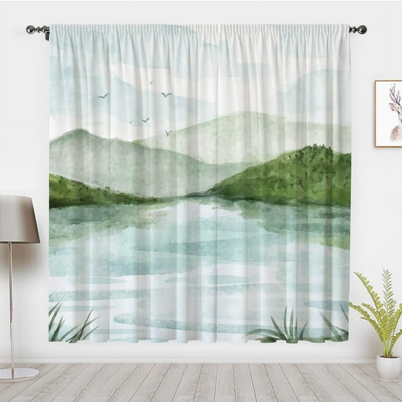 Bohemian Style Window Curtains Vintage Bird Landscape Painting Window Treatment Blackout Curtain Bedroom living room privacy Decor(Rod pocket)