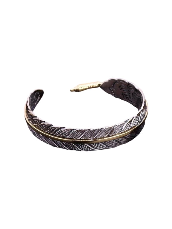 Bohemian Styles Open Feathered Cuff Bangle Adjustable Silver Handmade Jewelry For Women Men Anniversary Gift