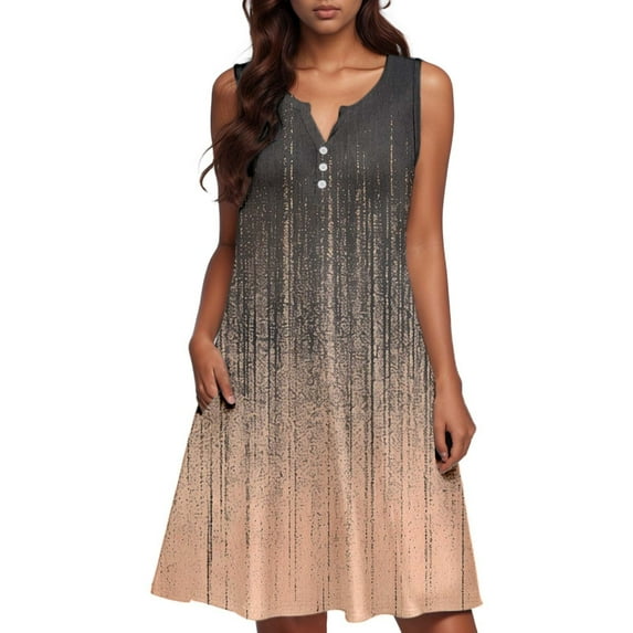 Bohemian Summer Dress For Women Casual Loose V Neck Sleeveless Beach Dress With Pockets Swim Cover Up Outfits