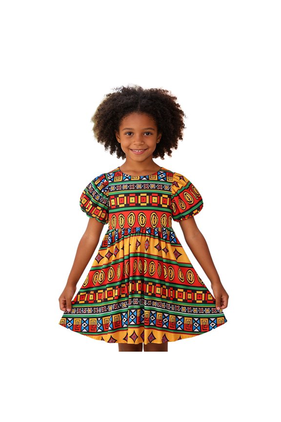 Bohemian Summer Dress Girls Flutter Sleeve Casual Dress With Embroidery Floral Print Blend Clothes