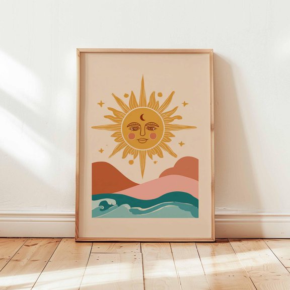 Bohemian Sun Face Desert Poster, Unframed Paper Poster 16x20in