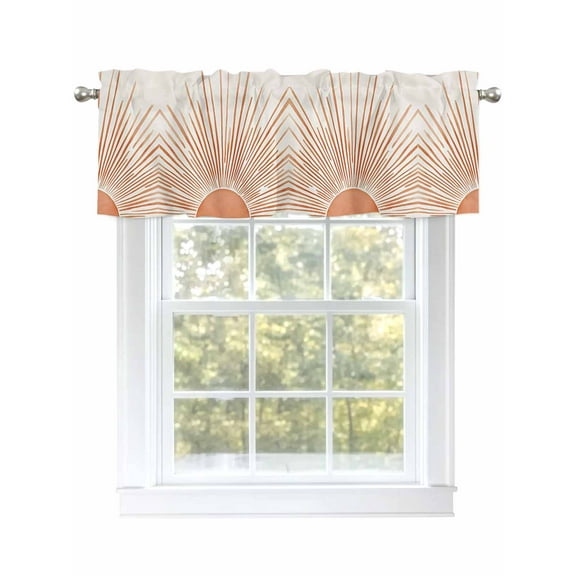 Bohemian Sun Light Curtain Valances for Windows, Line Art Window Valances, Window Treatment Rod Pocket Valance Curtains for Living Room/Kitchen/Bedroom/Bathroom, 54x18inch
