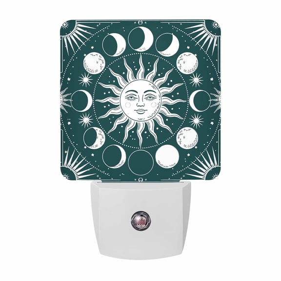 Bohemian Sun Moon Texture Plug-in LED Night Lights Ethnic Style Auto Dusk-to-Dawn Sensor for Bedroom, Bathroom, Kitchen, Nursery, Hallway, Stairs, Wall Home Decor