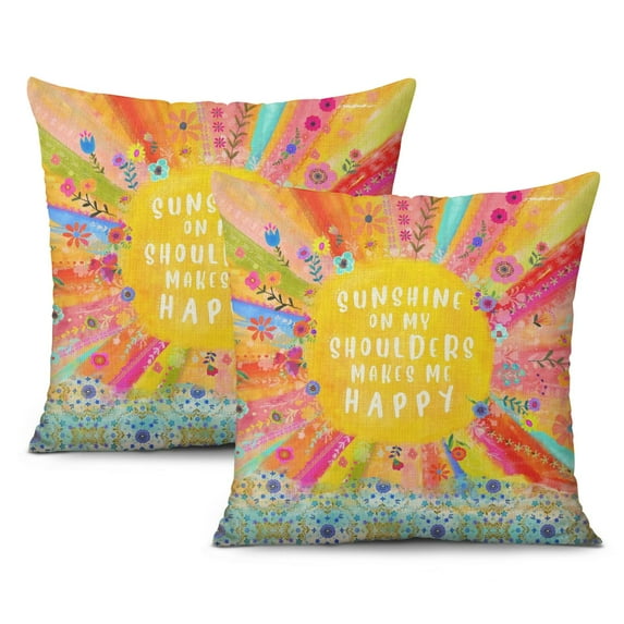 Bohemian Sun Pillow Covers Square Pillow Covers,Soft Pillow Cas Covers,linen Pillowcases Double-sided Printing for Sofa Couch Outdoor Decor,Decorative Set Of 2,18x18 Inches