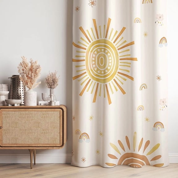 Bohemian Sun Rainbow Curtain, Blackout Door Curtain, Beige Minimalist Orange Window Drapes, Retro Decor Blackout Panel for Living Room Patio Kitchen