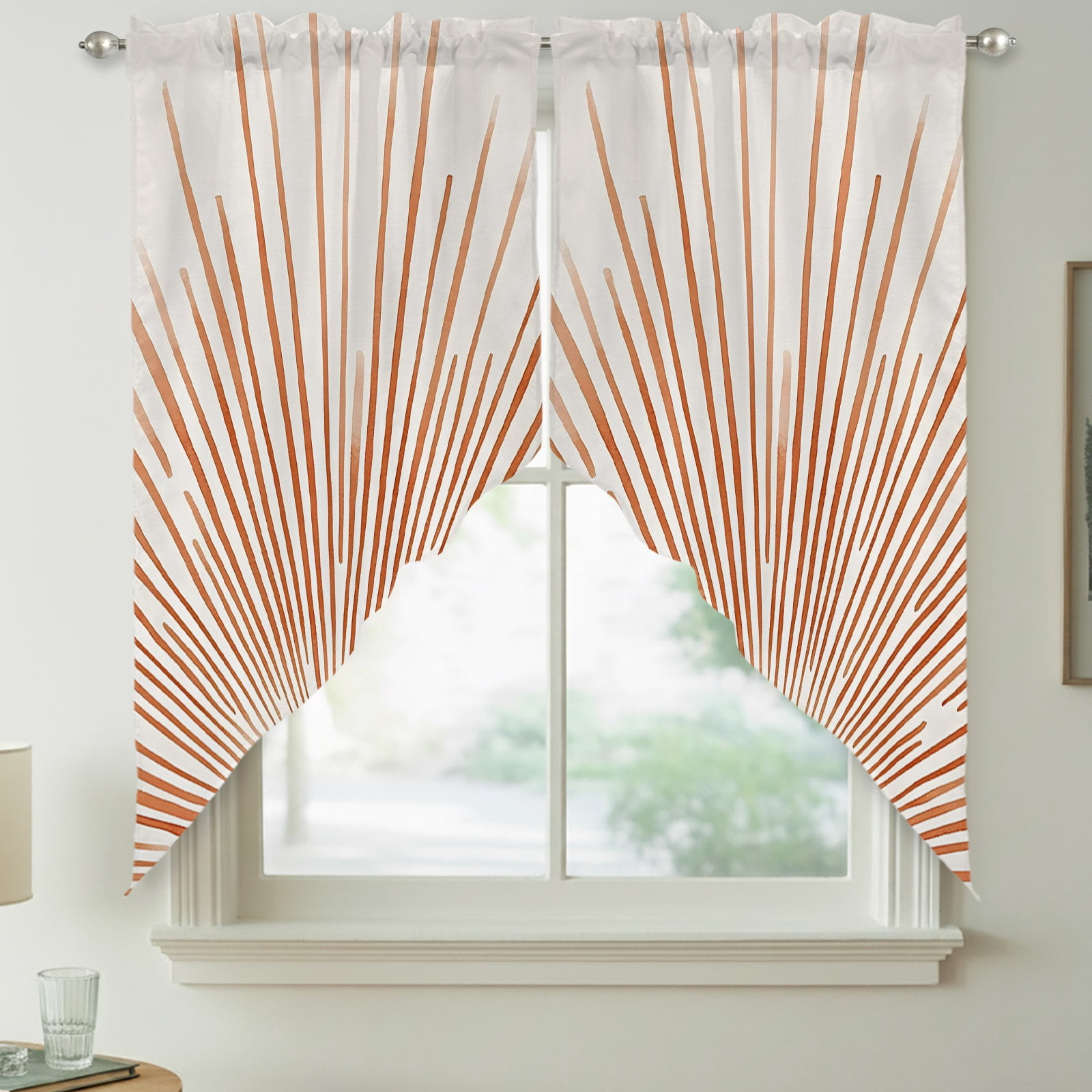 Bohemian Sun Swag Valances for Windows, Warm Orange Sunset Light Rod ...