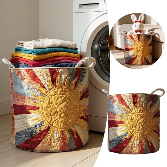 Bohemian Sunburst Quilted Laundry Hamper - Polyester Fabric Storage Basket - Versatile Organizer for Clothes, Blankets, and Toys