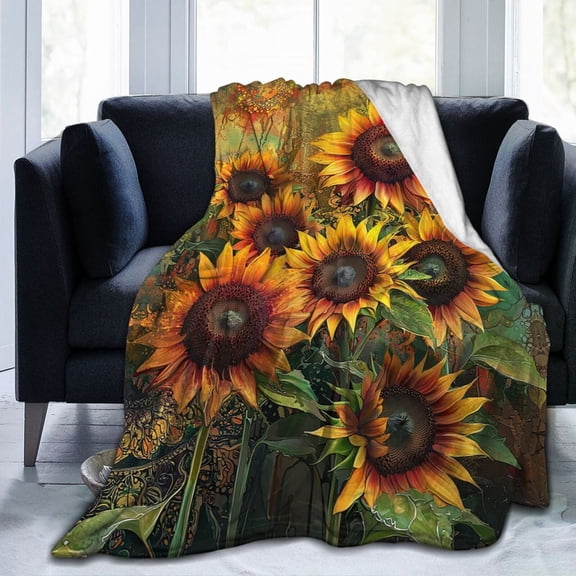 Bohemian Sunflower Throw Blanket Ultra Soft Cozy Decorative Flannel Blankets for Home Bed Couch Chair Travel 50x40
