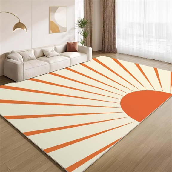 Bohemian Sunrise Area Rugs, Orange Beige Sunshine Design Carpet, Non Slip Low Pile Washable Rug for Living Room Farmhouse Bedroom Apartment Home Decor Mat 3x4ft