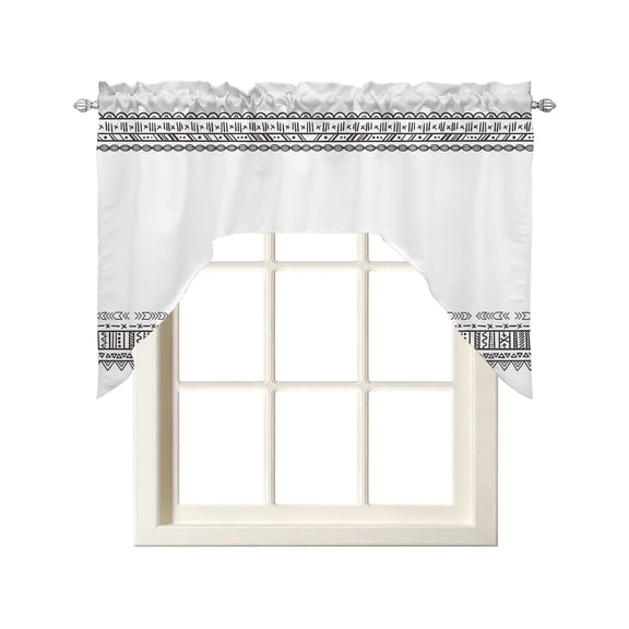 Bohemian, Swag Curtains for Kitchen Ethnic Black Geometric Tribal Unique Chic Boho Valances for Windows Rod Pocket Small Window Treatment Short Topper for Cafe Bedroom Bathroom Decor 56x36 Inch