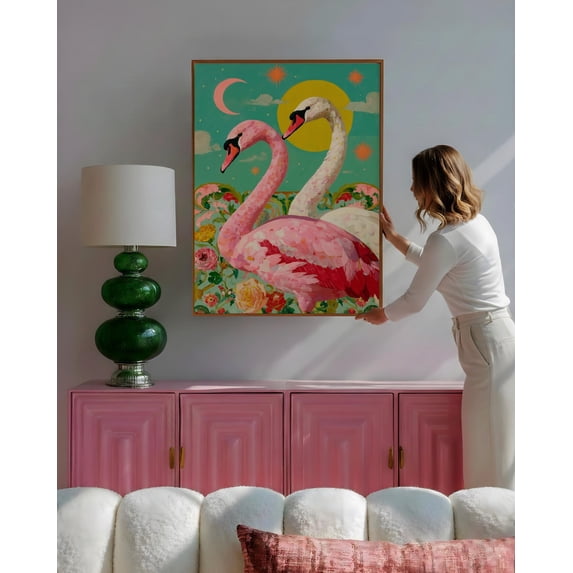 Bohemian Swan Art Romantic Sun Moon Bird Statement Artwork Vintage ...