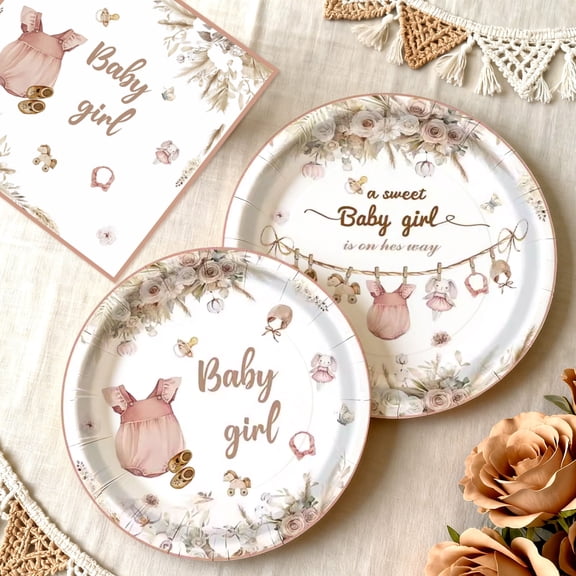 Bohemian Sweet Theme Baby Shower Disposable Tableware Set - Charming Celebration Supplies